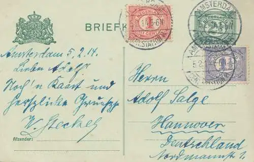 Niederlande: 1914: Briefkaart Amsterdam nach Hannover