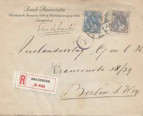 Pays-Bas: 1919: Lettre recommandé Amsterdam vers Berlin