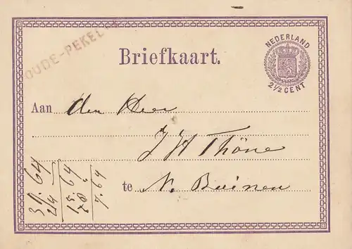 Niederlande: 1872: Ganzache - Briefkaart Dude Pekel