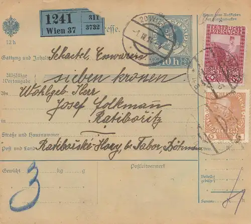 Autriche: 1914: Carte de Vienne vers Ratiboritz