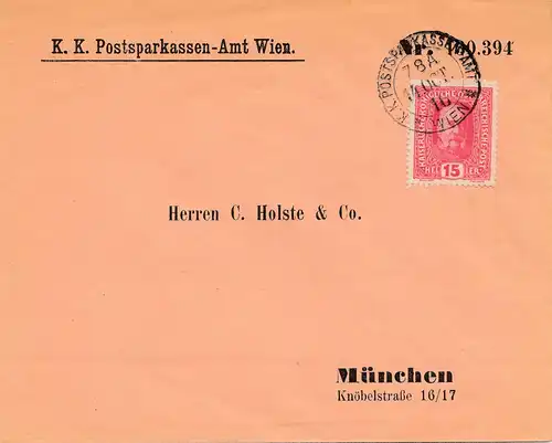 Autriche: 1916 Postsparkassen Office Vienne vers Munich