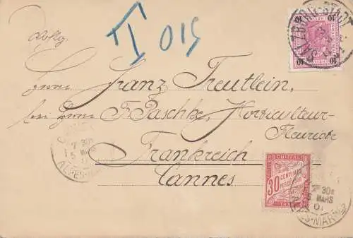 Autriche: 1901: Carte postale Salburg vers la France - Taxe