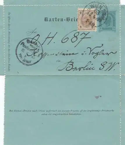 Autriche: 1895: Cartes Lettre de Vienne à Berlin