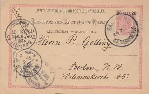 Ö-Levante: 1897: Postkarte Solonich nach Berlin