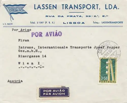 Portugal: 1955: Luftpost Lisboa nach Wien