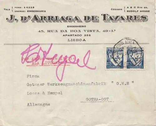 Portugal: 1940 Lisboa après Gotha, censure