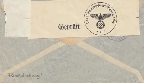 Portugal: 1940: Porto comme courrier aérien à Hambourg avec rétrocresse, Perfin