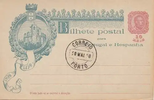 Portugal: Ganzsache 1898 Stempel Porto