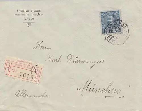 Portugal: 1908: Lettre recommandé Lisboa à Munich