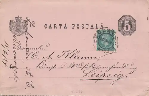 Roumanie: 1884: Carta Postala Bucuresti vers Leipzig