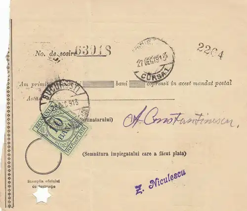 Rumänien: Mandat Postal Braila 1913 nach Bucuresti