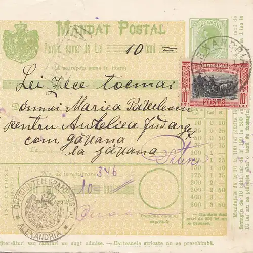 Rumänien: 1907: Mandat Postal Alexandria