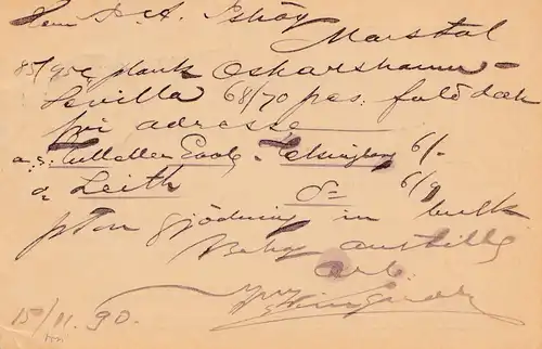 Suède: 1890: Affaire entière Helsingborg vers Marstal