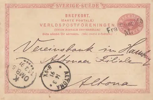 Schweden: 1891: Ganzsache nach Altona