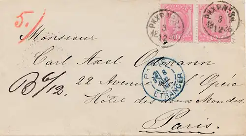 Suède: 1886: Lettre à Paris - Etranger