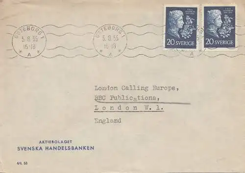 Suède: Lettre de Göteborg à Londres en 1955