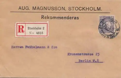 Suède: 1919: Lettre recommandé Stockholm à Berlin