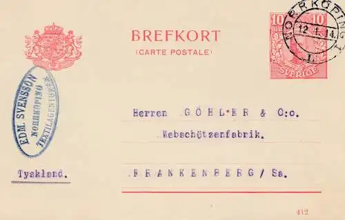 Suède: 1914: Norrköping vers Frankenberg