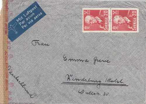 Suède: 194x: Lettre postale aérienne à Rensburg, censure