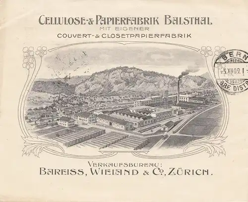 Schweiz: 1909: Brief von Zürich nach Bern, Cellulose Papierfabrik, Bild rücks.