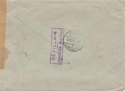 Espagne: 1937: Lettre de Séville à Berlin, censure