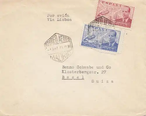 Espagne: 1946: Madrid comme courrier aérien à Bâle