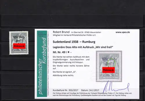 Sudetenland: Rumburg, MiNr. 49I, *