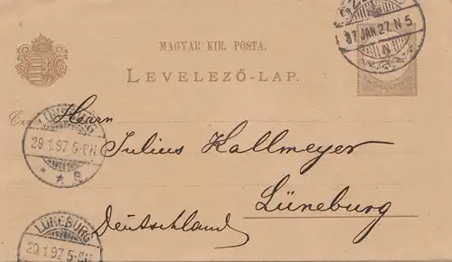 Ungarn: 1897: Ganzsache nach Lüneburg