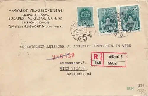 Ungarn: 1940: Einschreiben Budapest nach Wien, Zensur