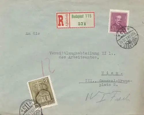 1939: Lettre recommandé Budapest à Vienne.