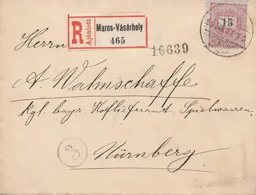 Ungarn: 1899: Einschreiben Maros-Vasarhey nach Nürnberg