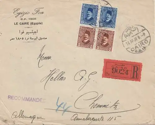 Ägypten/Egypte: 1930: Einschreiben Cairo nach Chemnitz