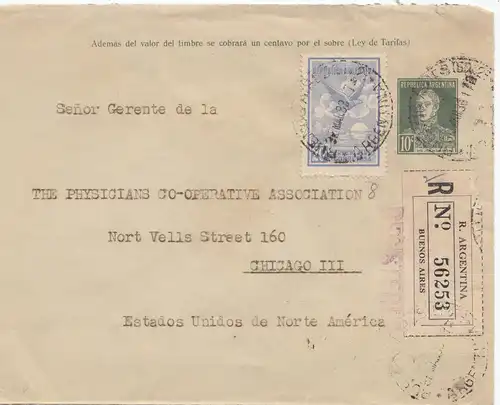 Argentinien: 1933: Buenos Aires, Einschreiben, nach USA/Chicago
