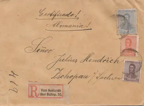 Argentine: 1921: lettre recommandée pour Tschopau,