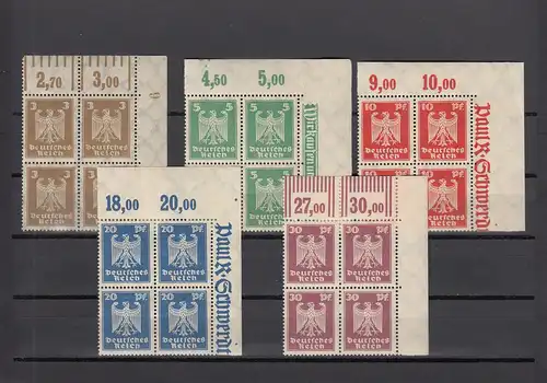 Deutsches Reich, MiNr. 355-61, postfrisch, Eckrand Viererblock