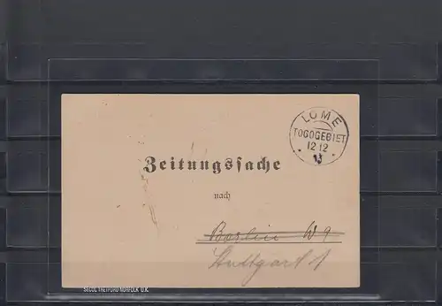 Togo 1913: Zeitungssache aus LOME - Togogebiet nach Berlin und dann Stuttgart