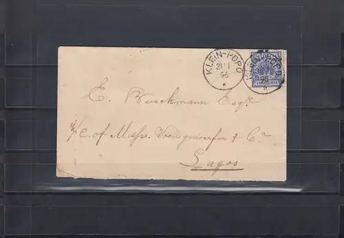 Togo Vorläufer 1896: Brief Klein-Popo über Grand-Popo, Wydah, Cotonou nach Sagos