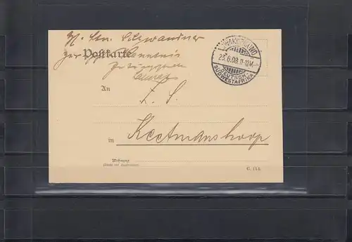 DSWA 1908: Swakopmund, carte postale sans porto à l'agence de presse Keetmanshoop