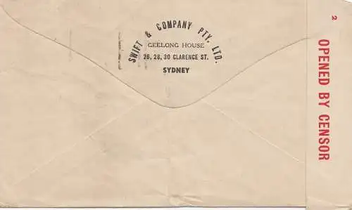 Australia 1944: Letter Sydney to USA, Censorship