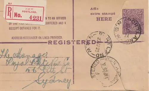 Australia: 1925: Registered letter Portland to Sydney