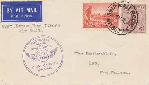 Australia 1934: By Ship Mail: Melbourne to Lac - First official Mail