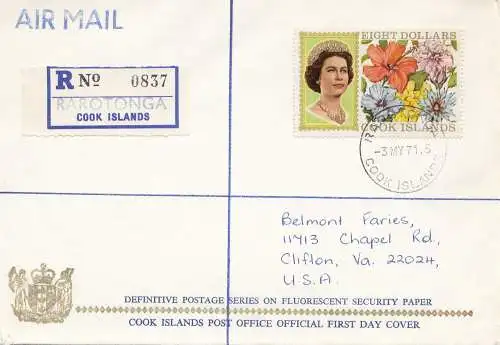 Cook Islands, Registered to USA, 1971 from Rarotonga