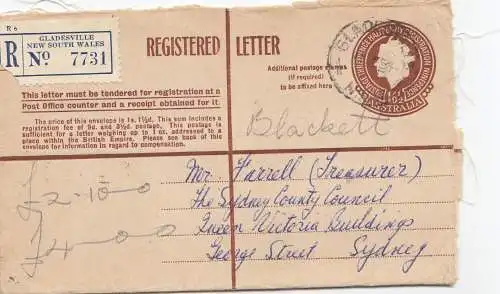 Australia 1956: Registered letter Gladesville to Sydney