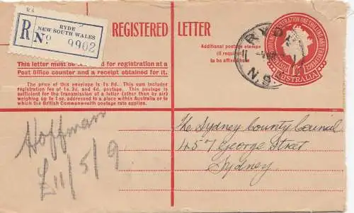 Australia 1957: Registered letter Ryde to Sydney