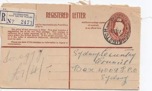 Australia 1950: Registered letter Kensington to Sydney