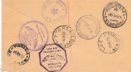 Australia 1934: Air Mail registered Melourne to Sunshine - a lot chancels inverse