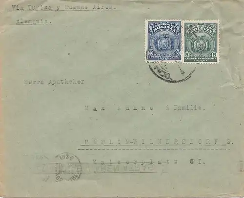 Bolivia/Bolivie: 1926: Cochabamba via Buenos Aires to Berlin