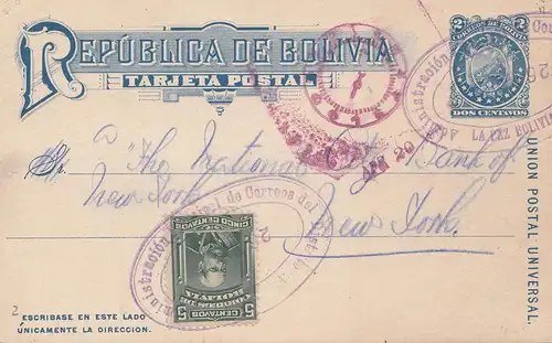 Bolivia/Bolivie: 1914 Post card La Pax to USA