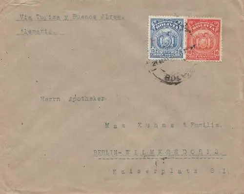 1927 cover Cochabamba via Buenos Aires to Berlin/Germany