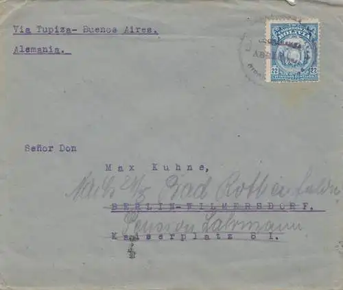 Bolivia/Bolivien: 1921 Cochabamba to Berlin/Germany